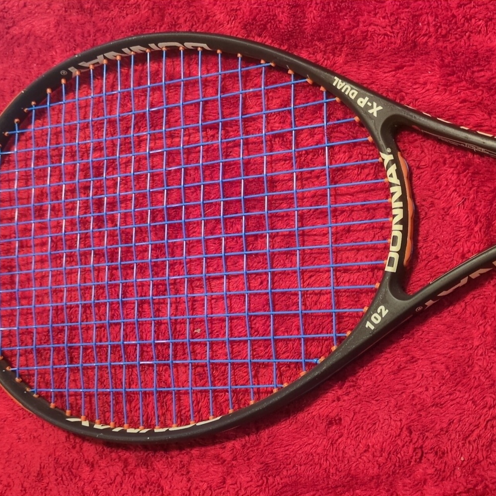 Blue and White Tennis Racket